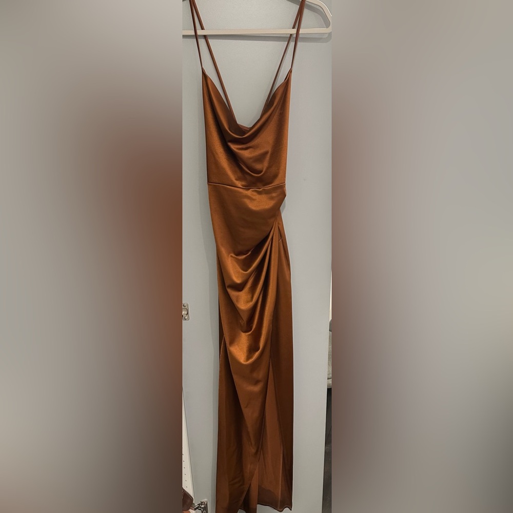 Elegant Brown Satin Dress